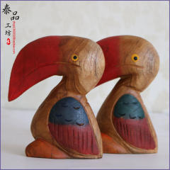 泰国木雕工艺品东南亚个风格手工雕刻小鸟摆件办公室桌面装饰特惠