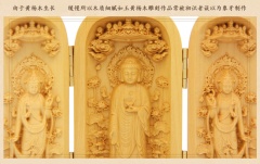 黄杨木雕手把件摆件随身佛龛三开盒木雕佛像观音西方三圣工艺品