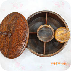 巴基斯坦木雕10英寸加高核桃木雕糖果干果盒立体浮雕复古欧式风格